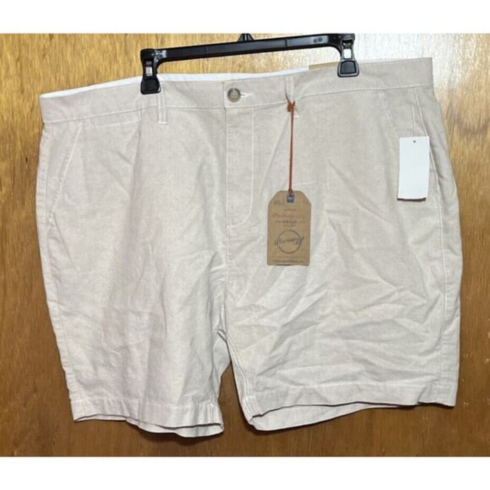 Weatherproof Vintage Men's 9" Inseam Stretch Ribbed Flat Front Shorts Khaki 42